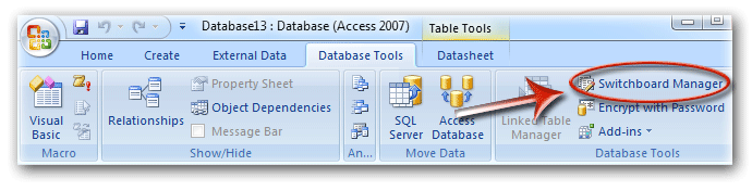 Switchboard Manager in Access 2007 Ribbon