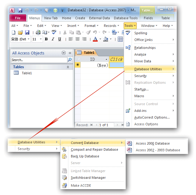 Convert Database from Classic Menu