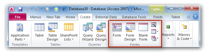 Form features in Ribbon