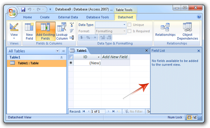 Field List in Access 2007 Ribbon