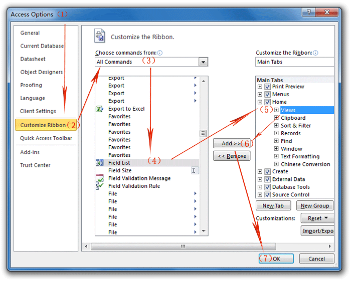 Add Field List into Access 2010 Ribbon