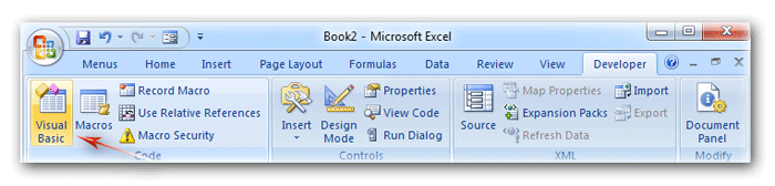 Open Visual Basic Editor from Ribbon