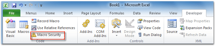 Figure 2: Macro Security in Excel 2010's Developer Tab