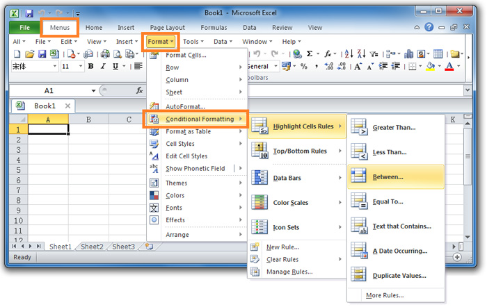 The Conditional Formatting in Classic Menus