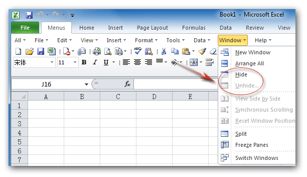 Hide & Unhide command in Window Menu