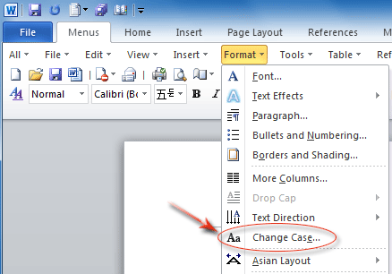 Figure 2: Change Case feature in Word 2010's Format Menu