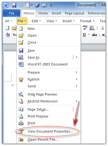 Figure 1: Document Properties in Word 2010's File Menu