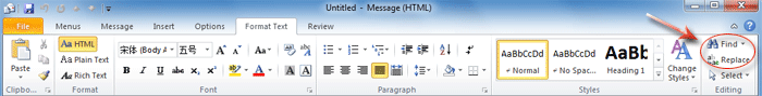 Figure 6: Find button and Replace button in Outlook 2010's Ribbon