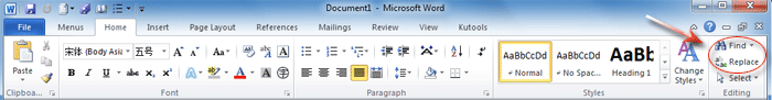 Figure 2: Find button and Replace button in Word 2010's Ribbon