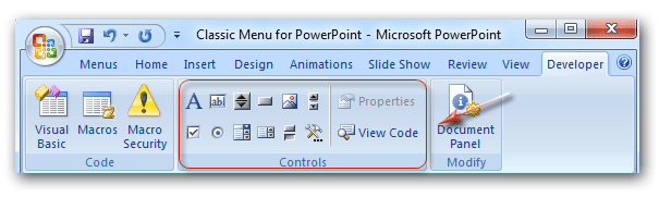 Control Toolbox in Ribbon