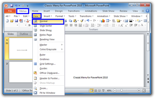 Get into Normal View in PowerPoint 2010