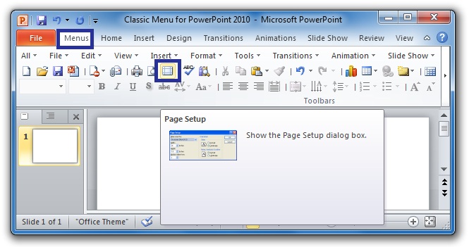 Get Page Setup in toolbars 