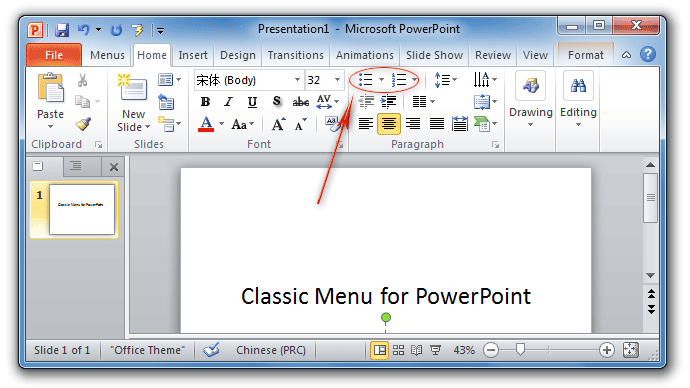 Figure 3:Bullets and Numbering in PowerPoint 2010 Ribbon