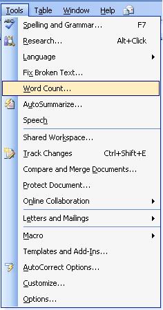 image of Tools Menu in Word 2003