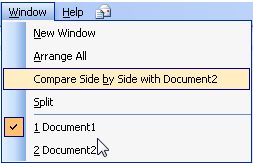image of Windows menu in Word 2003