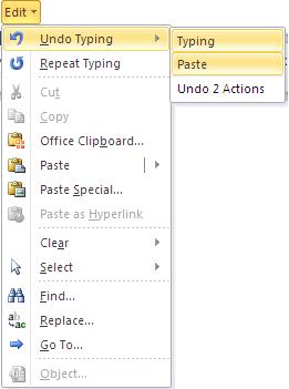 image of Edit drop down menu in Word 2010