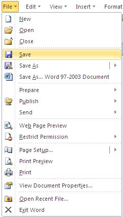 image of File menu in Word 2010