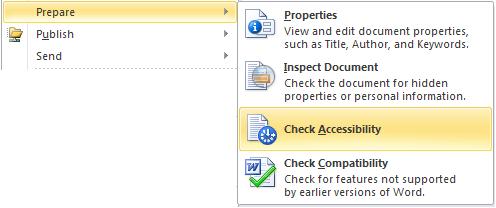 image about Prepare of File menu in Word 2010