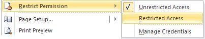 image about Restrict Permission of File menu in Word 2010