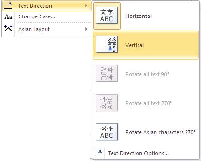 image about Text Direction of Format Menu in Word 2010