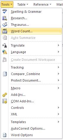 image of Tools Menu in Word 2010