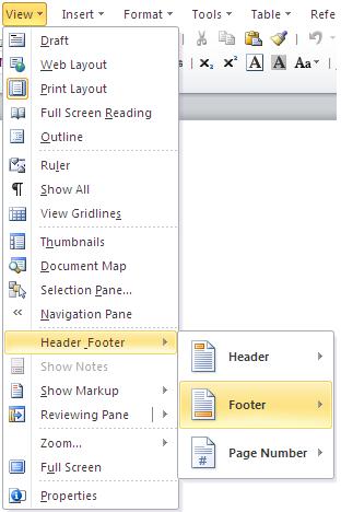 image of View menu in Word 2010