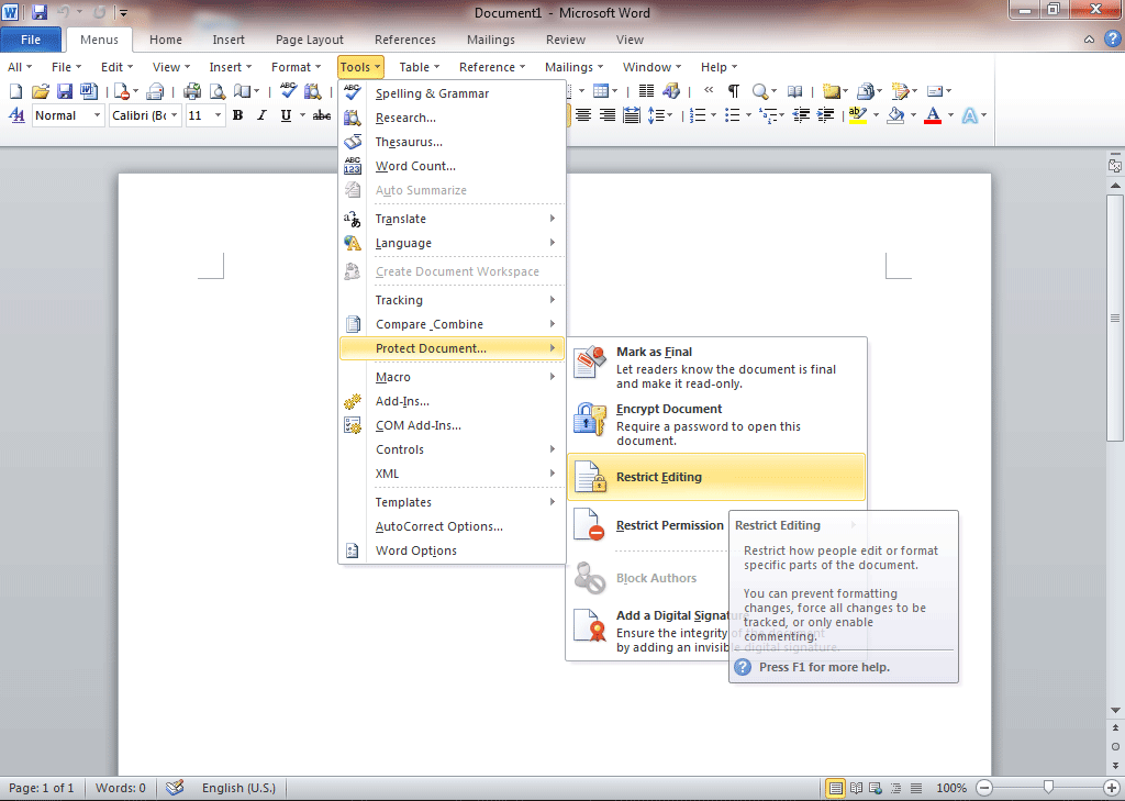 Screen Shots of Classic Menu for Word 2010